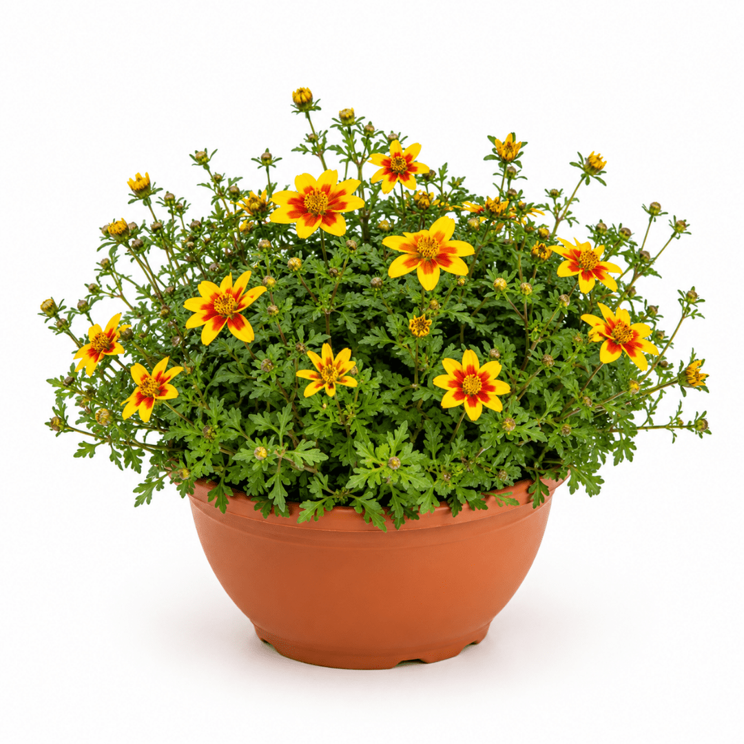 1 Bidens Taka Tuka Yellow Red Star, Summer Flowering Trailing Plant, Outdoor Garden Ready, 21cm Root-Ball - Frankton's