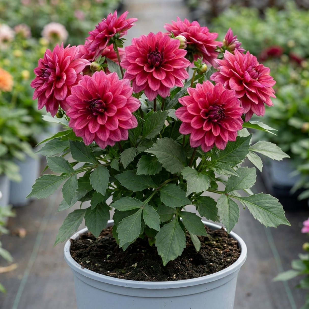 1 Dahlia Maggiore Deep Rose Live Plant, Summer Flowering Garden Ready, 3 Litre Root Ball - Frankton's