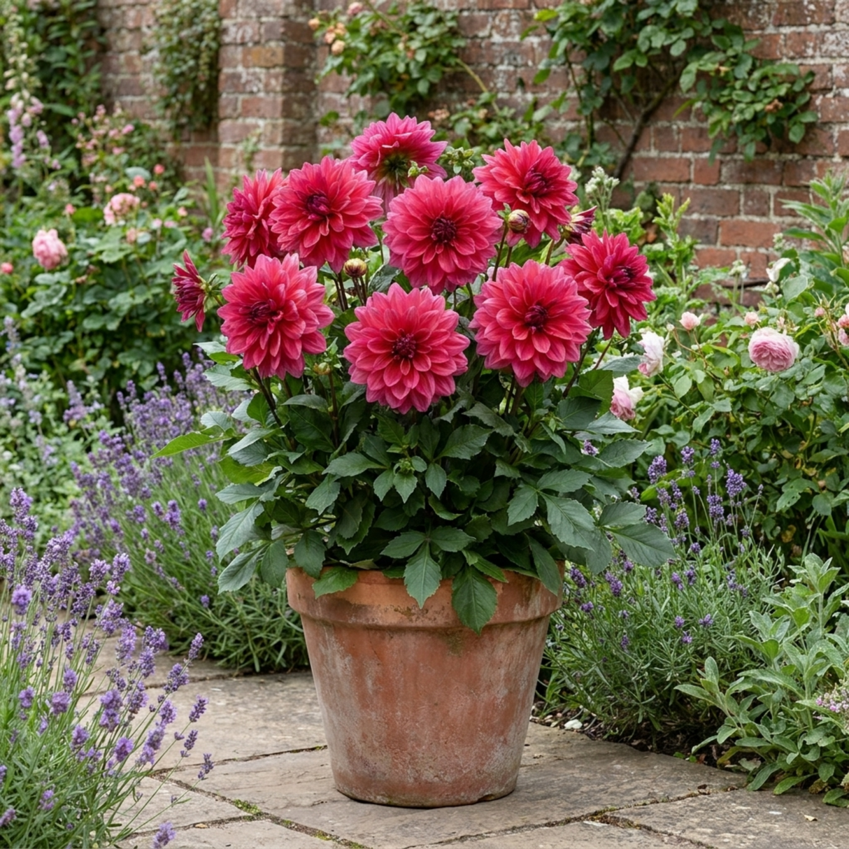 1 Dahlia Maggiore Deep Rose Live Plant, Summer Flowering Garden Ready, 3 Litre Root Ball - Frankton's