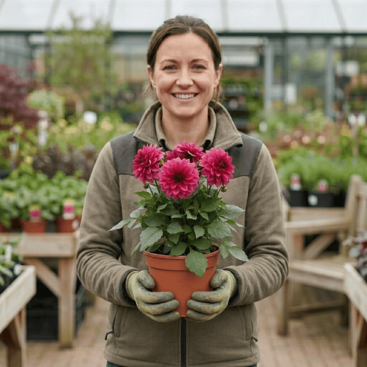 1 Dahlia Maggiore Deep Rose Live Plant, Summer Flowering Garden Ready, 3 Litre Root Ball - Frankton's
