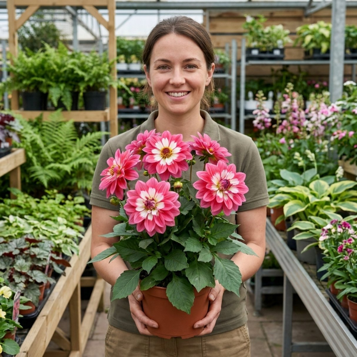 1 Dahlia Maggiore Fun Rose Bicolour Plant, Pink Summer Flowering, Outdoor Garden Ready, 3 Litre Root Ball - Frankton's