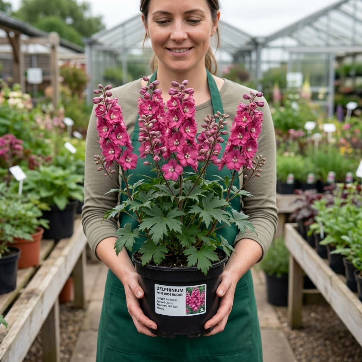 1 Delphinium Pixie Rose Rocket Hardy Perennial Plant, Cottage Garden Summer Flowering, 19cm Root-Ball - Frankton's