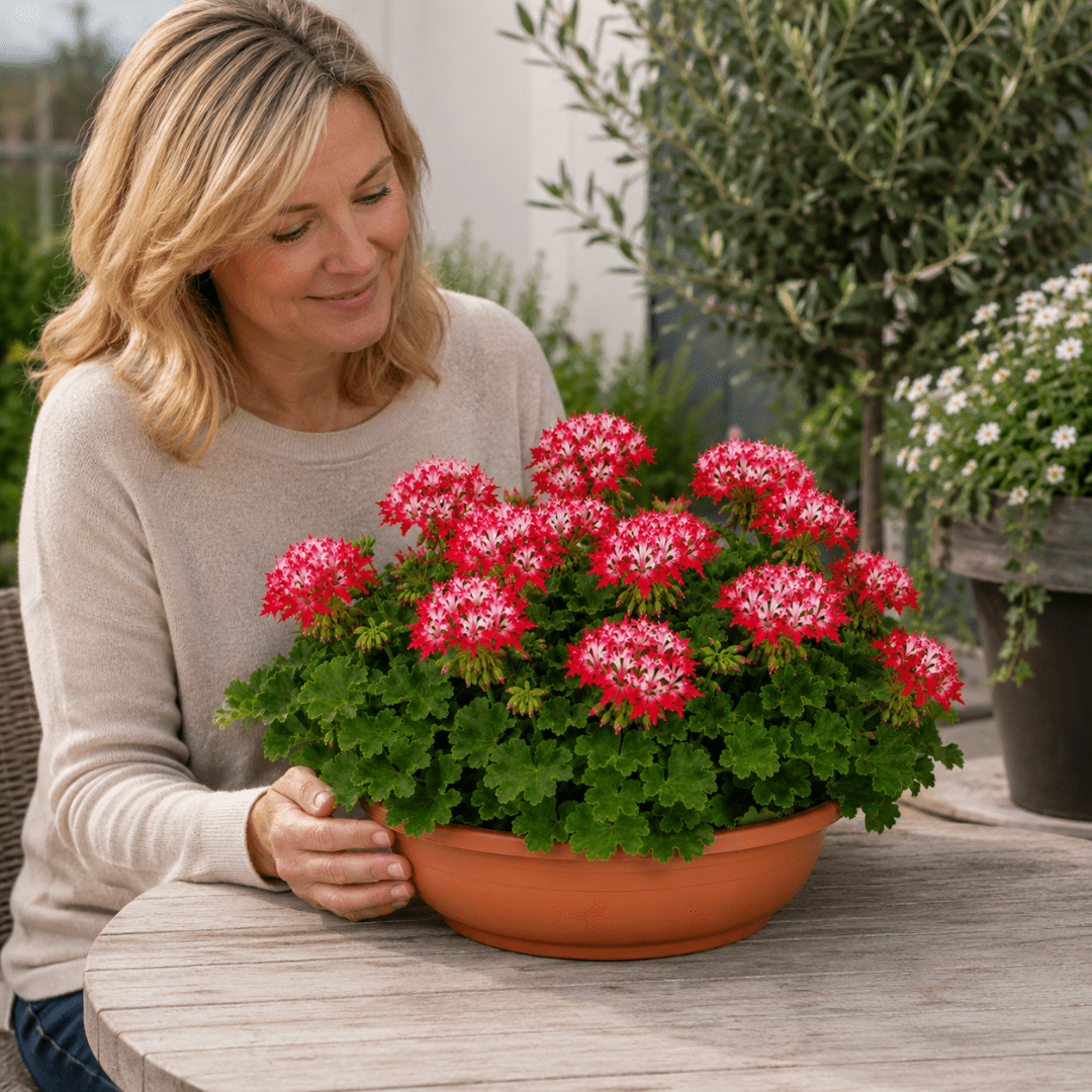 1 Geranium Summer Twist Red White, Hardy Outdoor Garden Ready Flowering Plant, 21cm Root-Ball - Frankton's