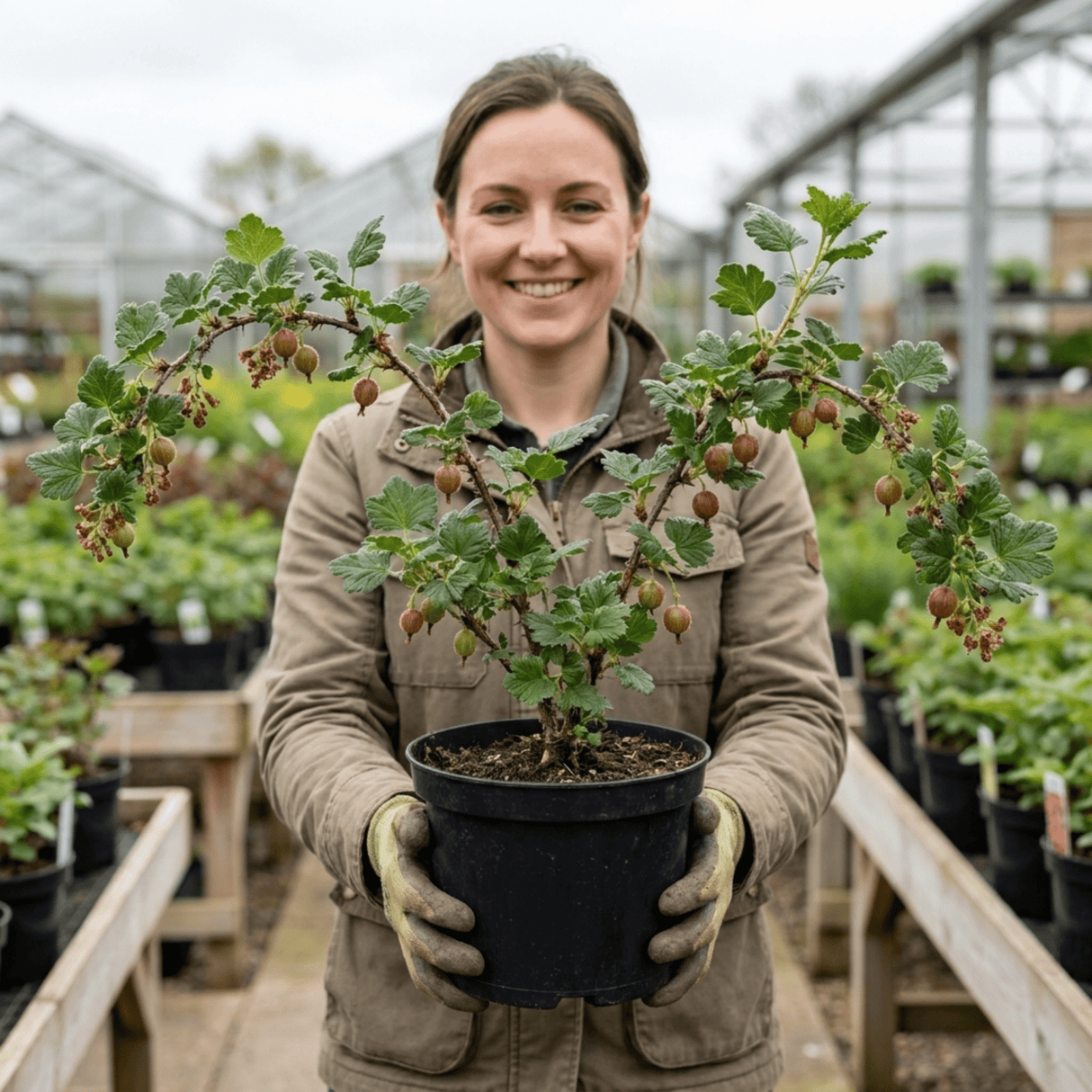 1 Gooseberry Hinnonmaki Red Bush, Self Pollinating Hardy Fruit Plant, Garden Ready, 2Ltr Root Ball - Frankton's