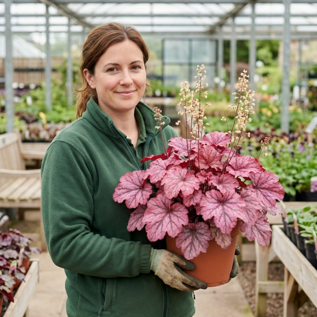 1 Heuchera Wild Rose Coral Bells, Shade Loving Hardy Evergreen Perennial Plant, 2 Litre Root Ball - Frankton's