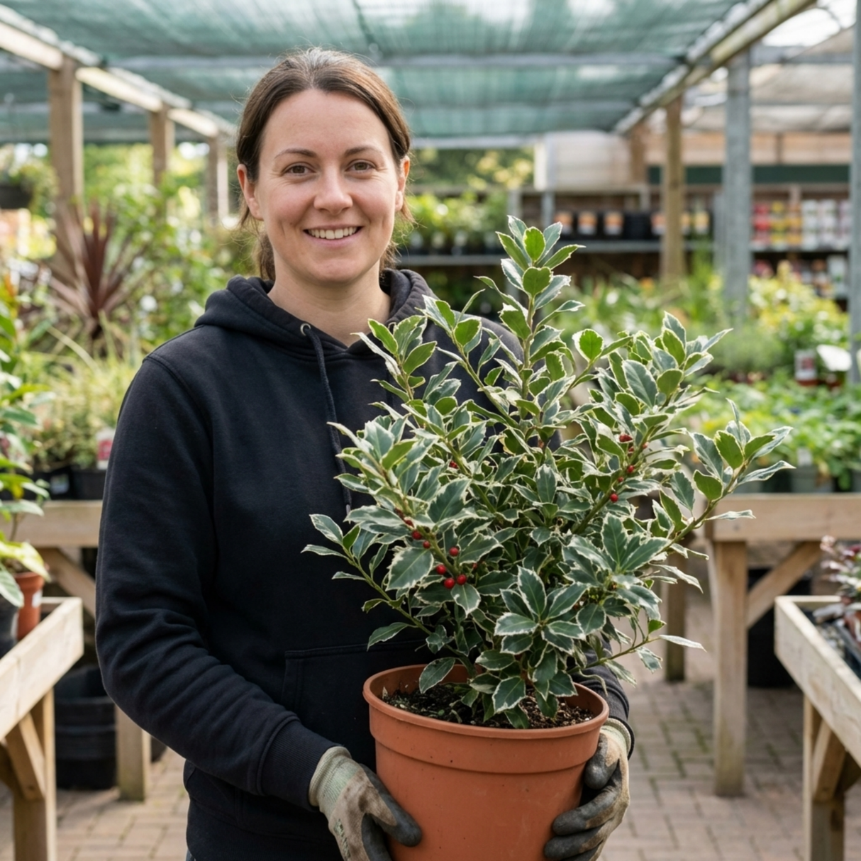 1 Ilex Argentea Marginata Silver Variegated Holly Plant, Hardy Evergreen Shrub, 3 Litre Root Ball - Frankton's