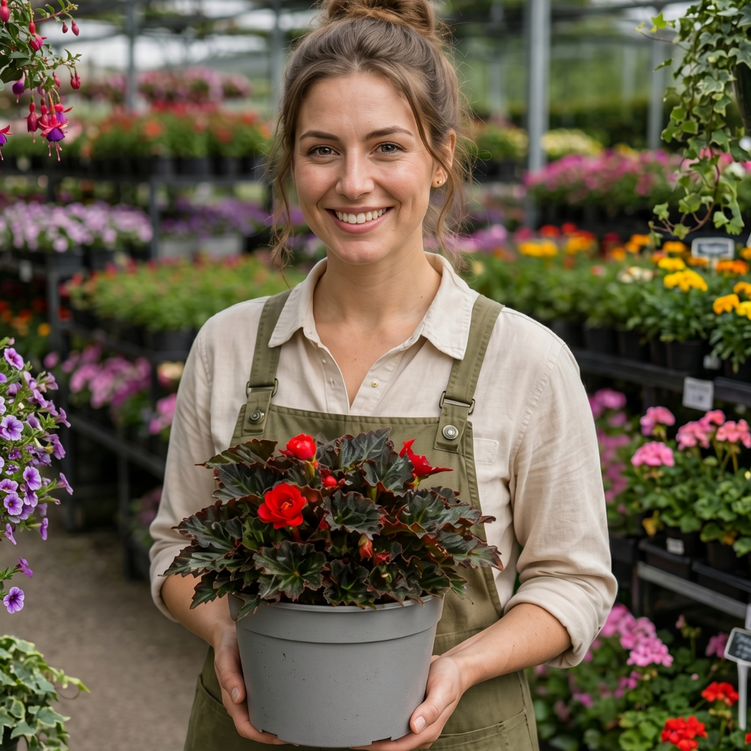 1 Large Plant - Begonia Non Stop Mocca Scarlet, Outdoor Garden Ready, 5L Pot - Frankton's