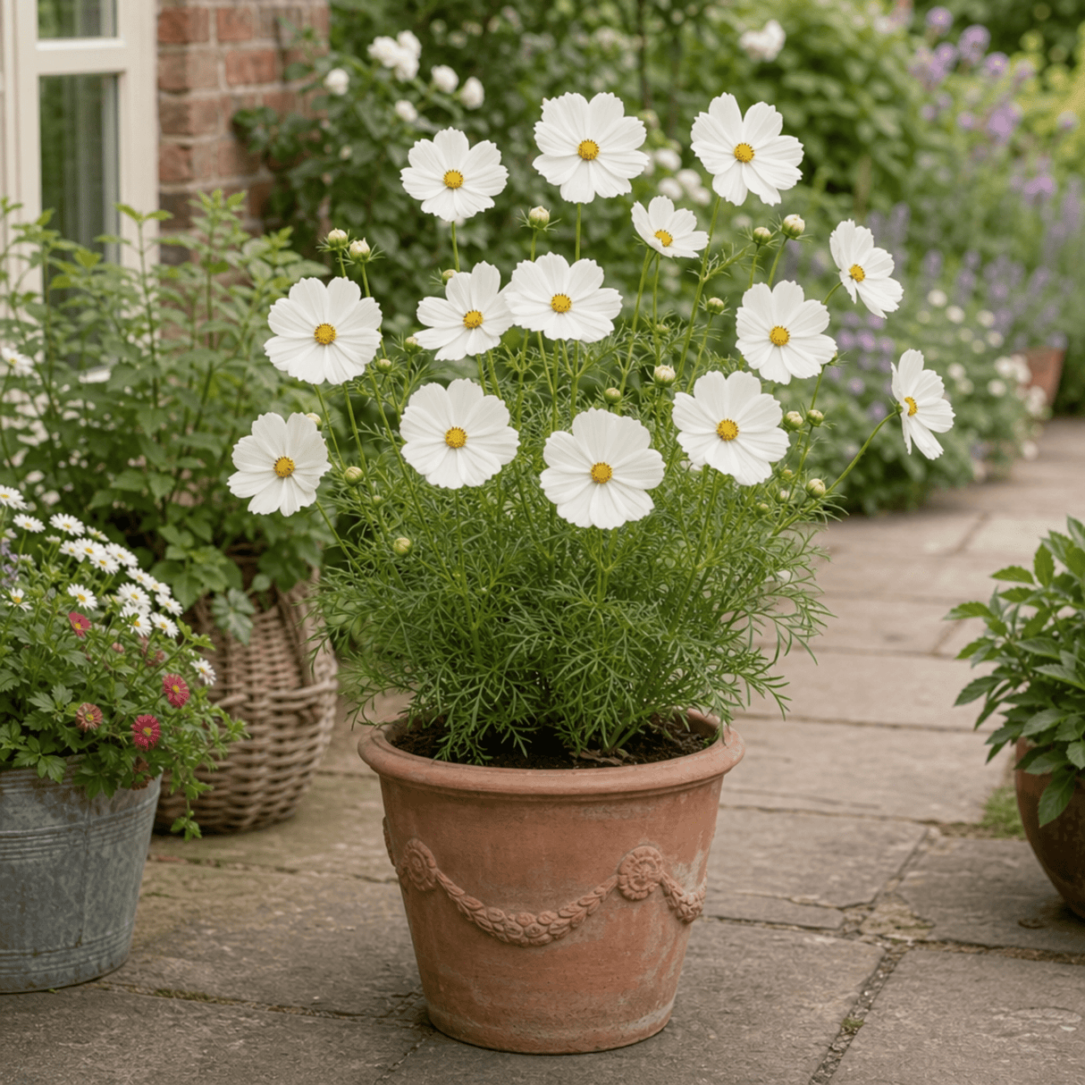 1 Large Plant - Cosmos Apollo White, Ready to Plant in Your Garden, 2L Pot - Frankton's