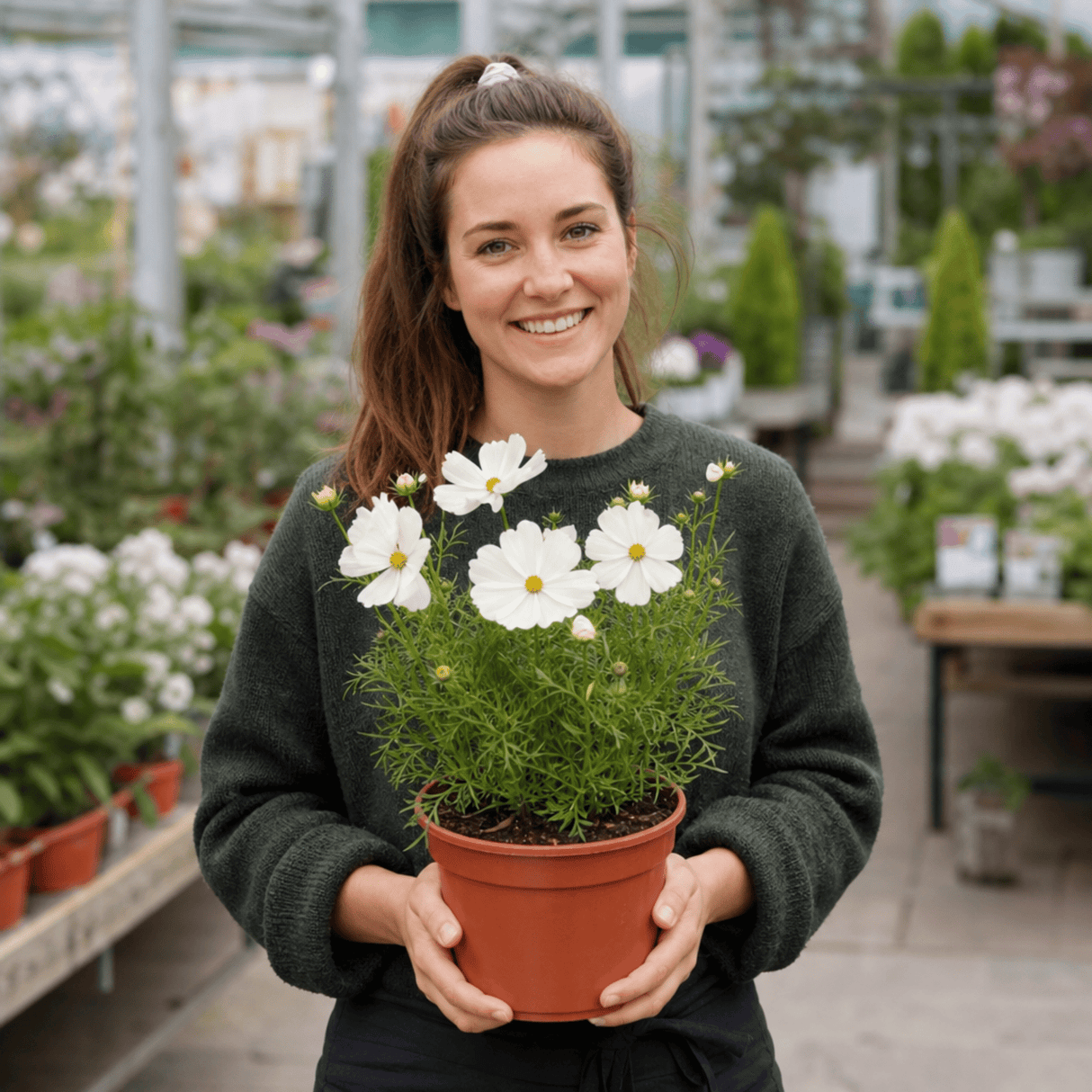1 Large Plant - Cosmos Apollo White, Ready to Plant in Your Garden, 2L Pot - Frankton's