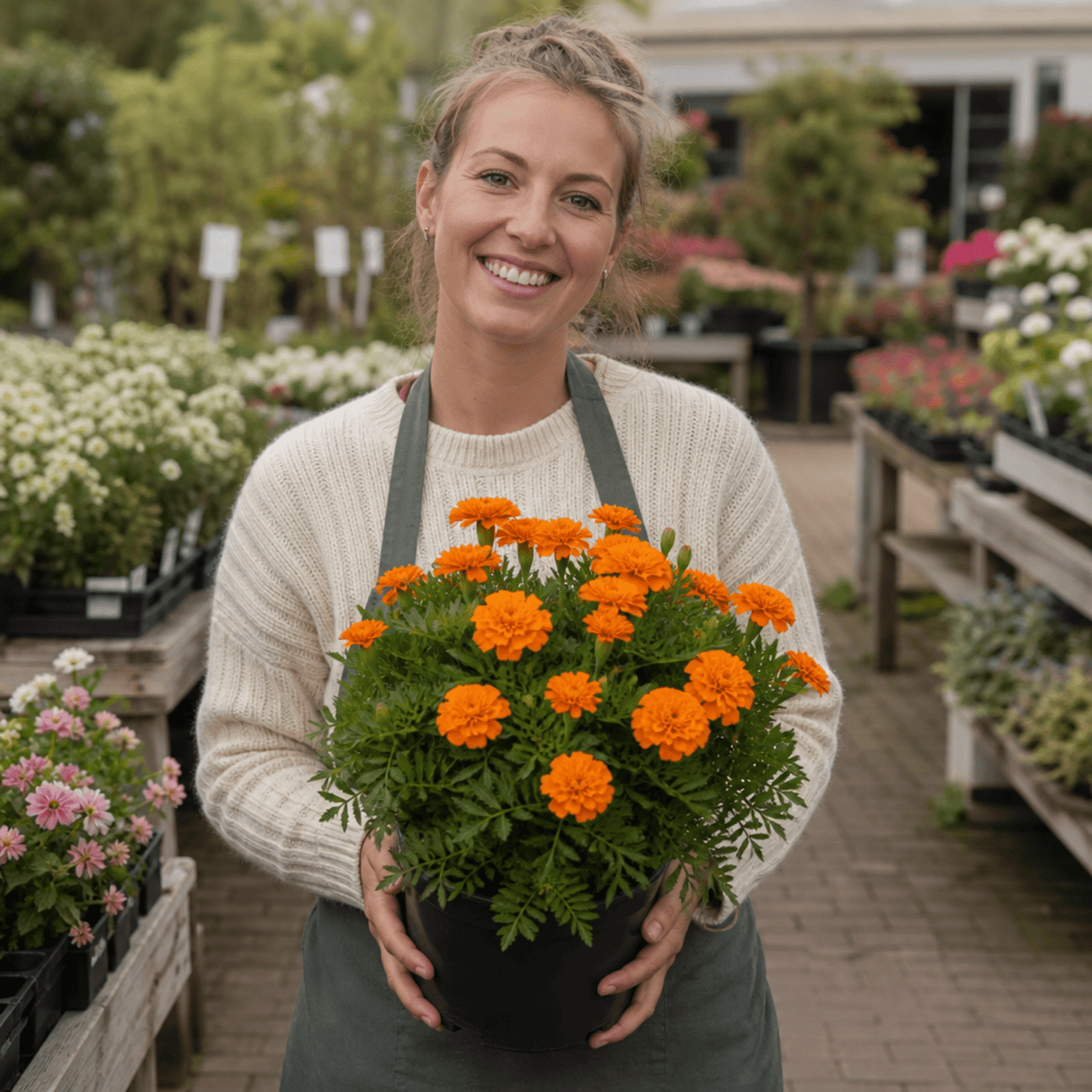 1 Large Plant - Marigold African Taishan Orange, Outdoor Garden Ready, 2L Pot - Frankton's
