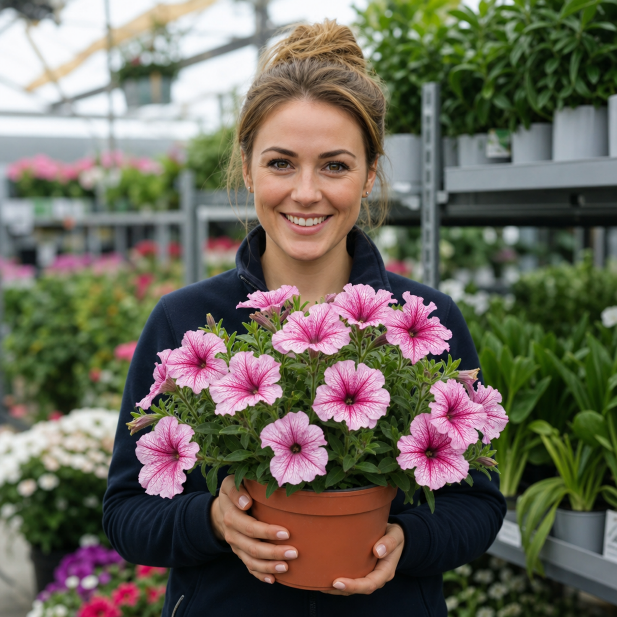 1 Large Plant - Petunia Sanguna Mega Pink Vein, Outdoor Garden Ready, 2L Pot - Frankton's