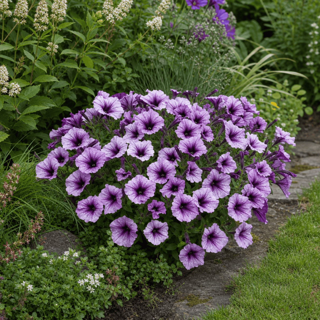 1 Large Plant - Petunia Sanguna Mega Purple Vein, Outdoor Garden Ready, 2L Pot - Frankton's