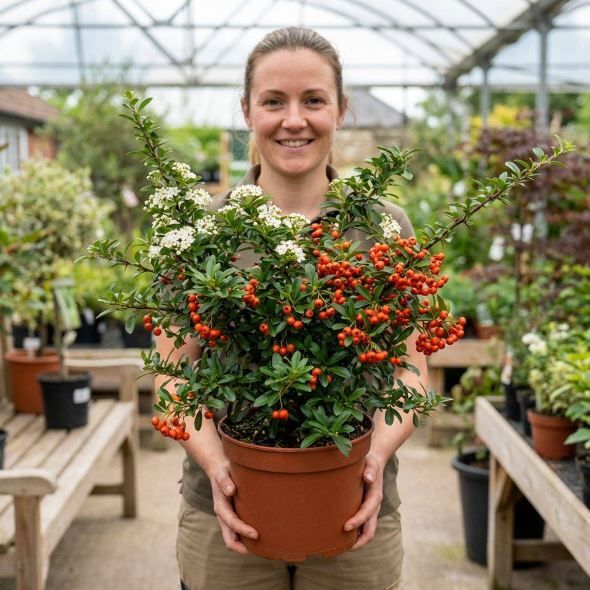 1 Pyracantha Orange Glow Firethorn Plant, Evergreen Fast Growing Climbing Hedge Shrub, 2L Root-Ball - Frankton's