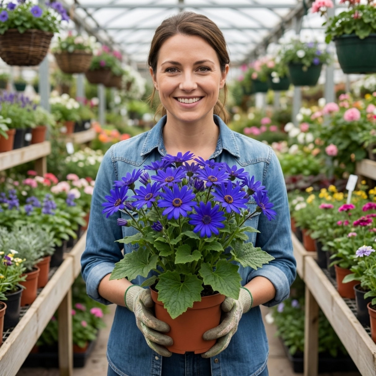 1 Senetti Kobalt Blue Pericallis Daisy Plant, Vibrant Outdoor Summer Bedding, 17cm Root Ball - Frankton's