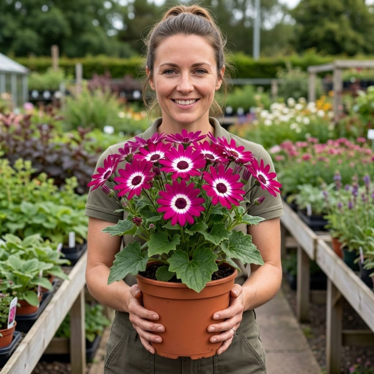 1 Senetti Magenta Bicolour Pericallis Plant, Vibrant Summer Bedding Flowers, 17cm Root-Ball - Frankton's