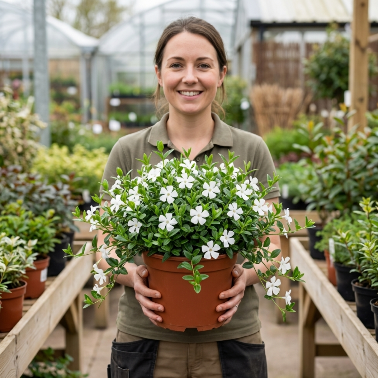 1 Vinca Minor Gertrude Jekyll Plant, Hardy Evergreen Periwinkle Ground Cover, 17cm Root-Ball - Frankton's