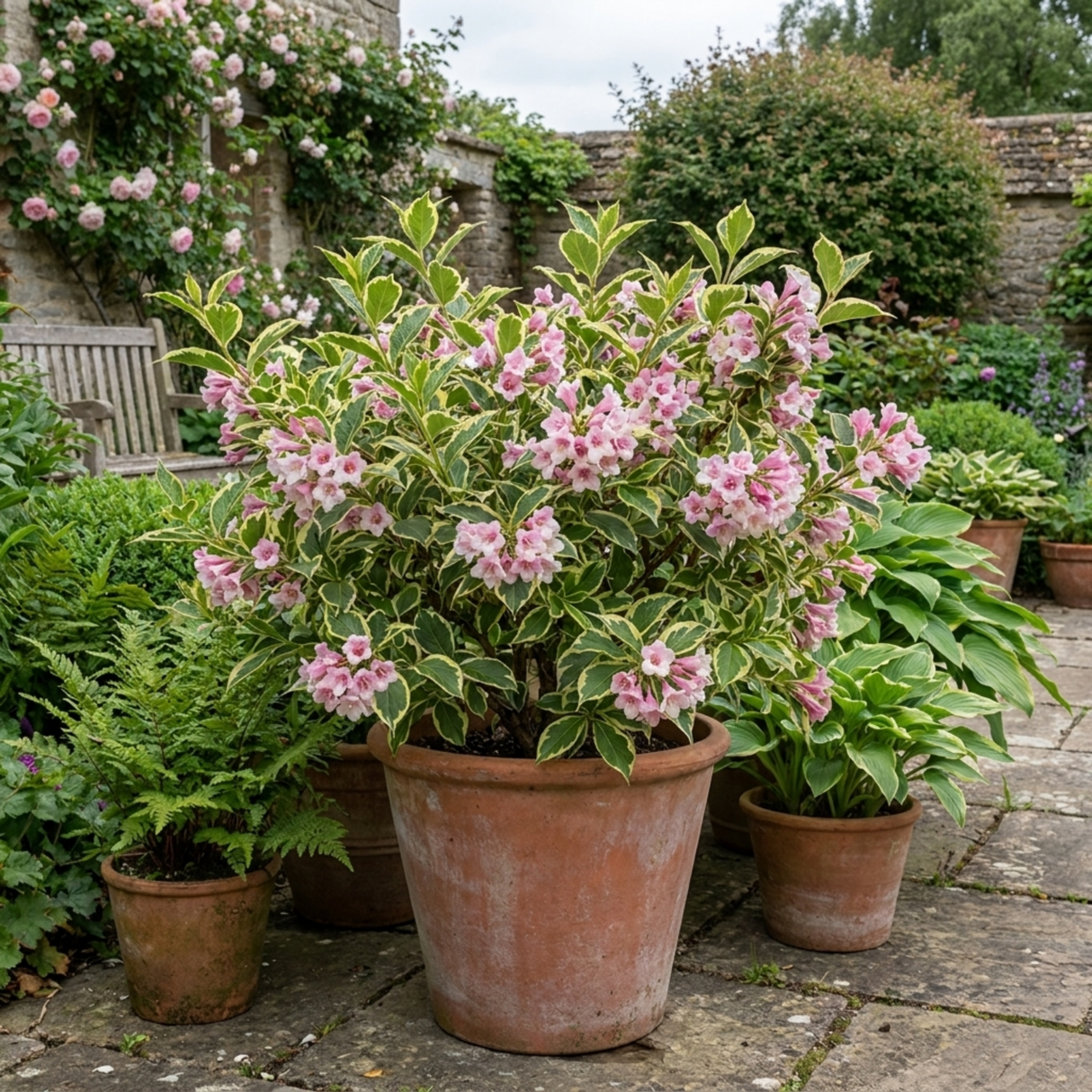 1 Weigela Variegata Plant, Pink Flowering Hardy Shrub, Bee Friendly, Outdoor Garden Ready, 17cm Root-Ball - Frankton's