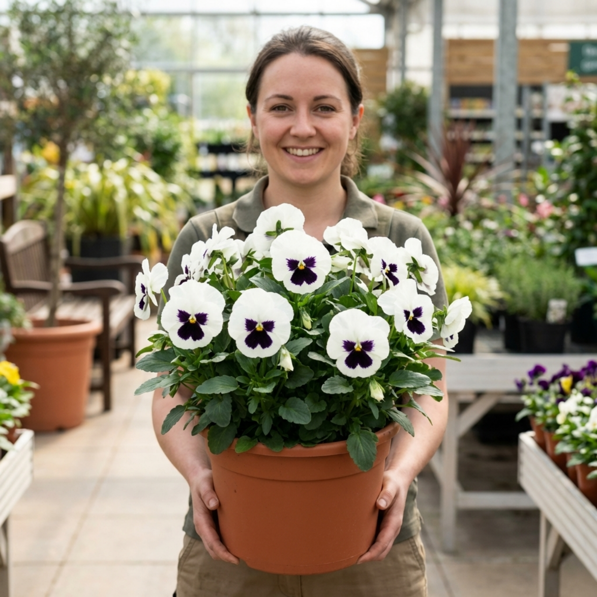 3 Pansy White with Blotch Plants, Hardy Spring & Autumn Flowering Bedding, 3 Litre Root Ball - Frankton's