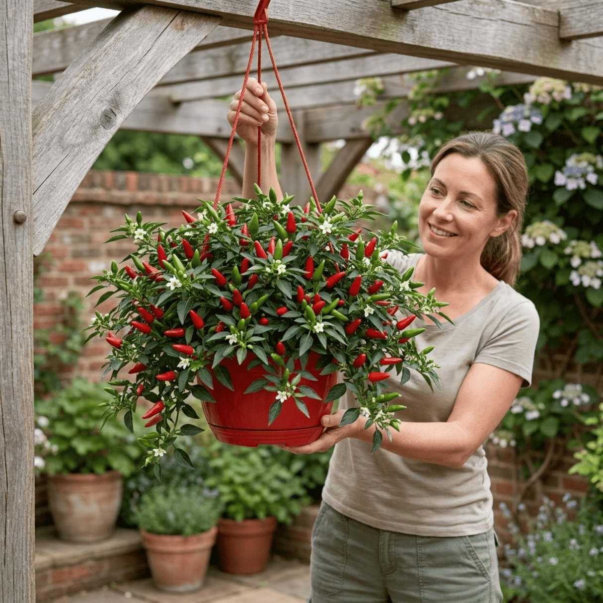Chilli Pepper Hanging Basket, Spicy Jane, 25cm Pots - Frankton's
