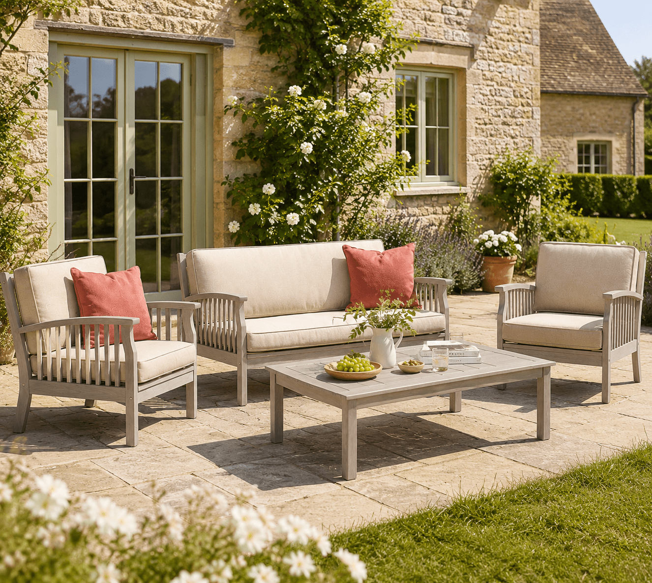 Repton Classic Lounge Wooden Garden Furniture Set - Grey - Frankton's
