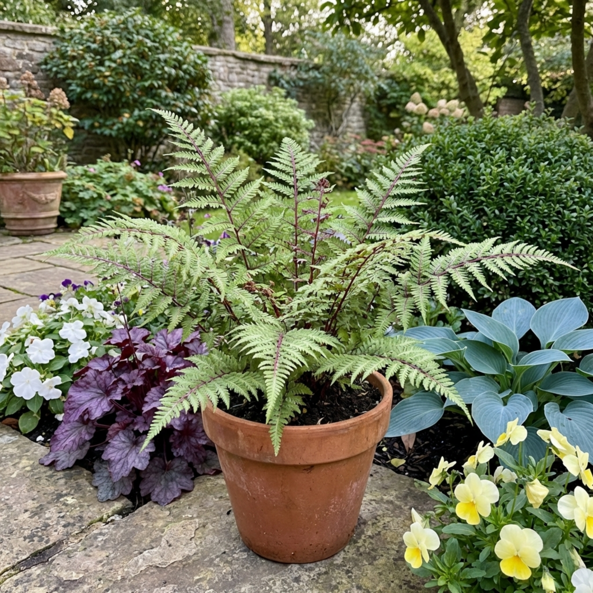 Set of 3 or 6 Lady Fern Athyrium Lady in Red Hardy Perennial Plants, Shade Garden Ready, Outdoor Fern, 11cm or 1L Root Ball - Frankton's