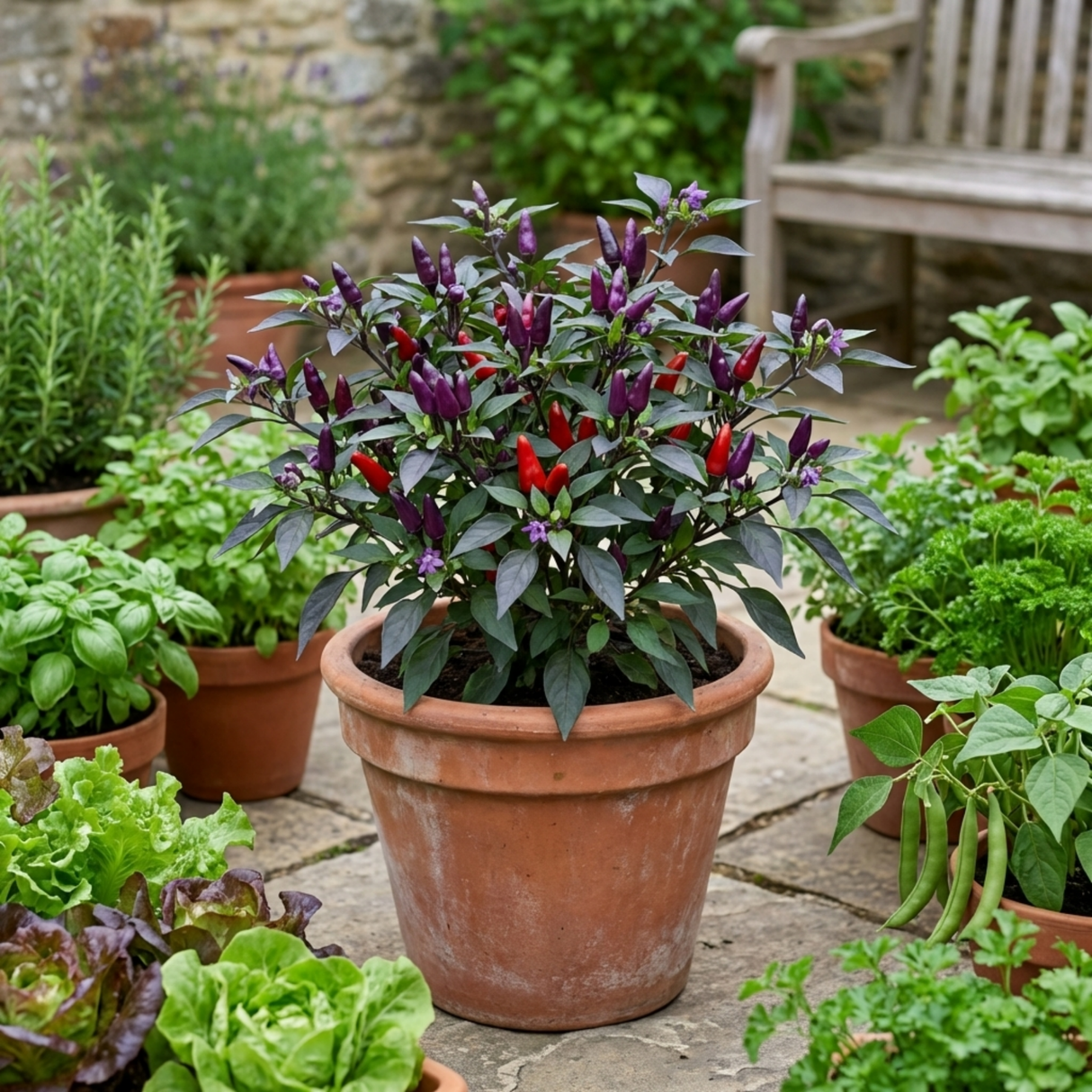 Set of 3 or 6 Large Plants - Grow Your Own Chilli Pepper Gusto Purple, Garden Ready - Frankton's