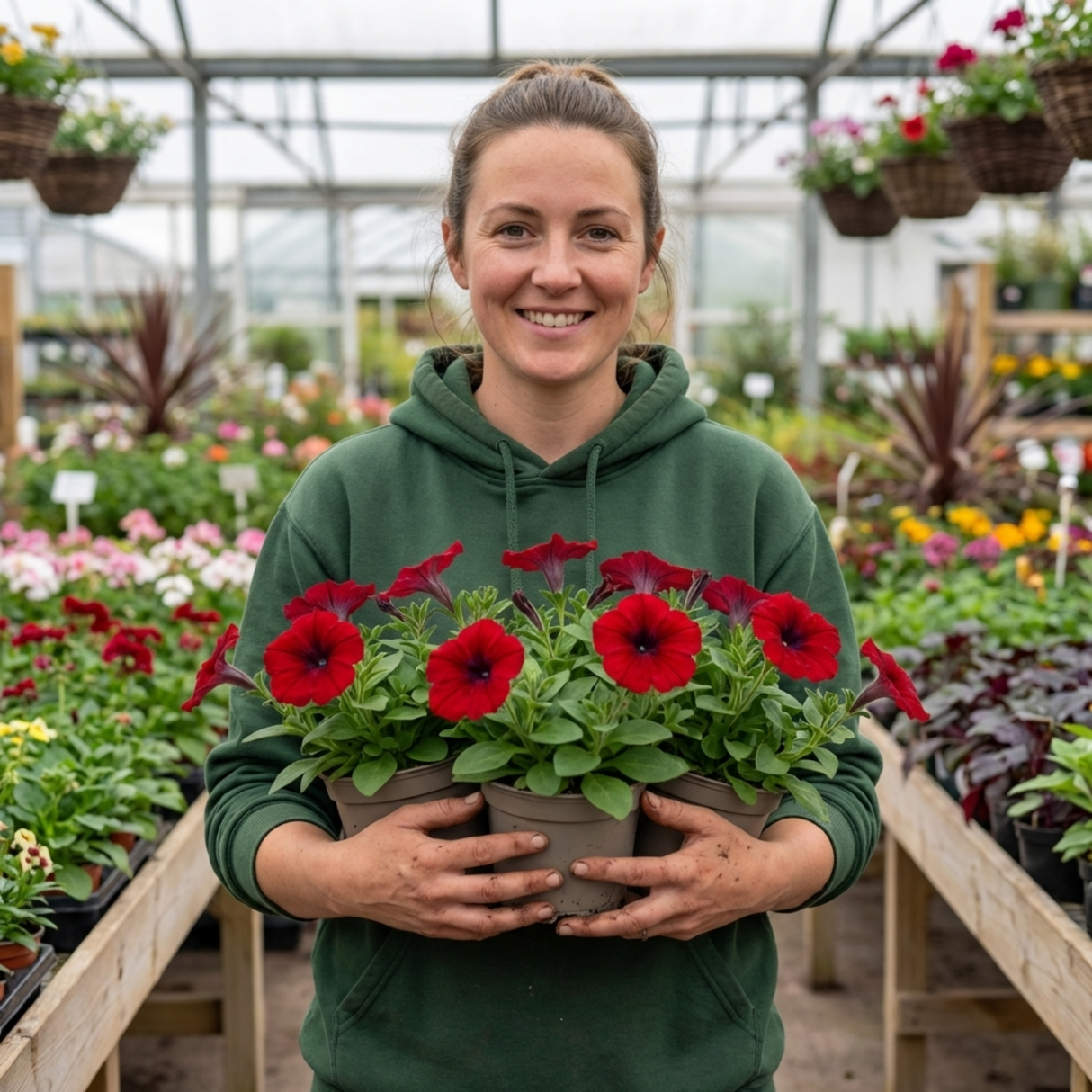 Set of 3 or 6 Large Plants - Petunia Easy Wave Red, Outdoor Garden Ready - Frankton's