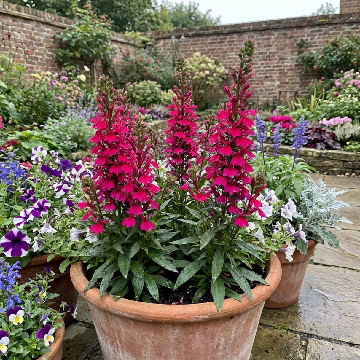 Set of 3 or 6 Lobelia Starship Deep Rose Upright Hardy Perennial Plants, Summer Garden Ready, 1 Litre Root Ball - Frankton's