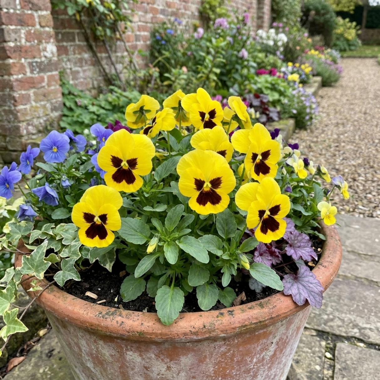 Set of 3 or 6 Pansy Cats Plus Yellow Plants, Hardy Garden Ready Spring & Autumn Bedding Flowers, 1 Litre Root Ball - Frankton's