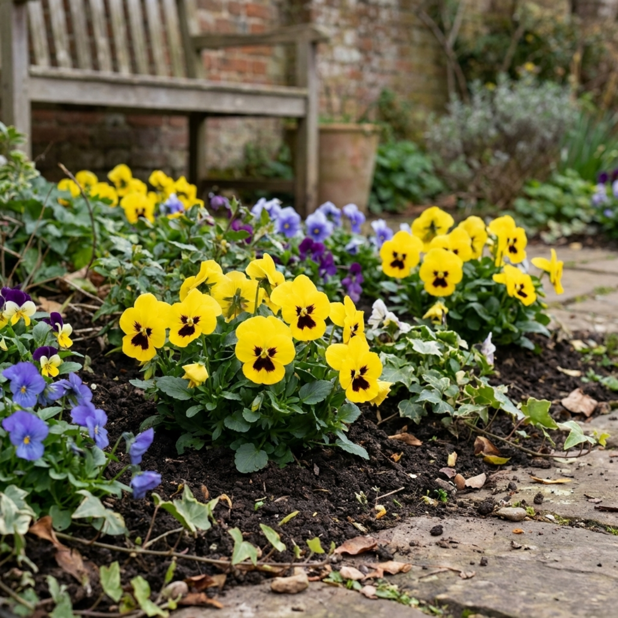 Set of 3 or 6 Pansy Cats Plus Yellow Plants, Hardy Garden Ready Spring & Autumn Bedding Flowers, 1 Litre Root Ball - Frankton's