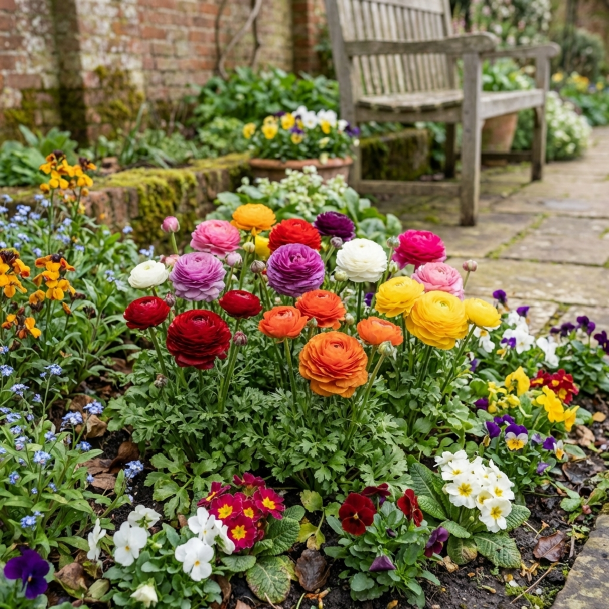 Set of 3 or 6 Ranunculus Growers Colour Mix Plants, Persian Buttercup, Spring Flowering, Outdoor Garden Ready, 1 Litre Root-Ball - Frankton's
