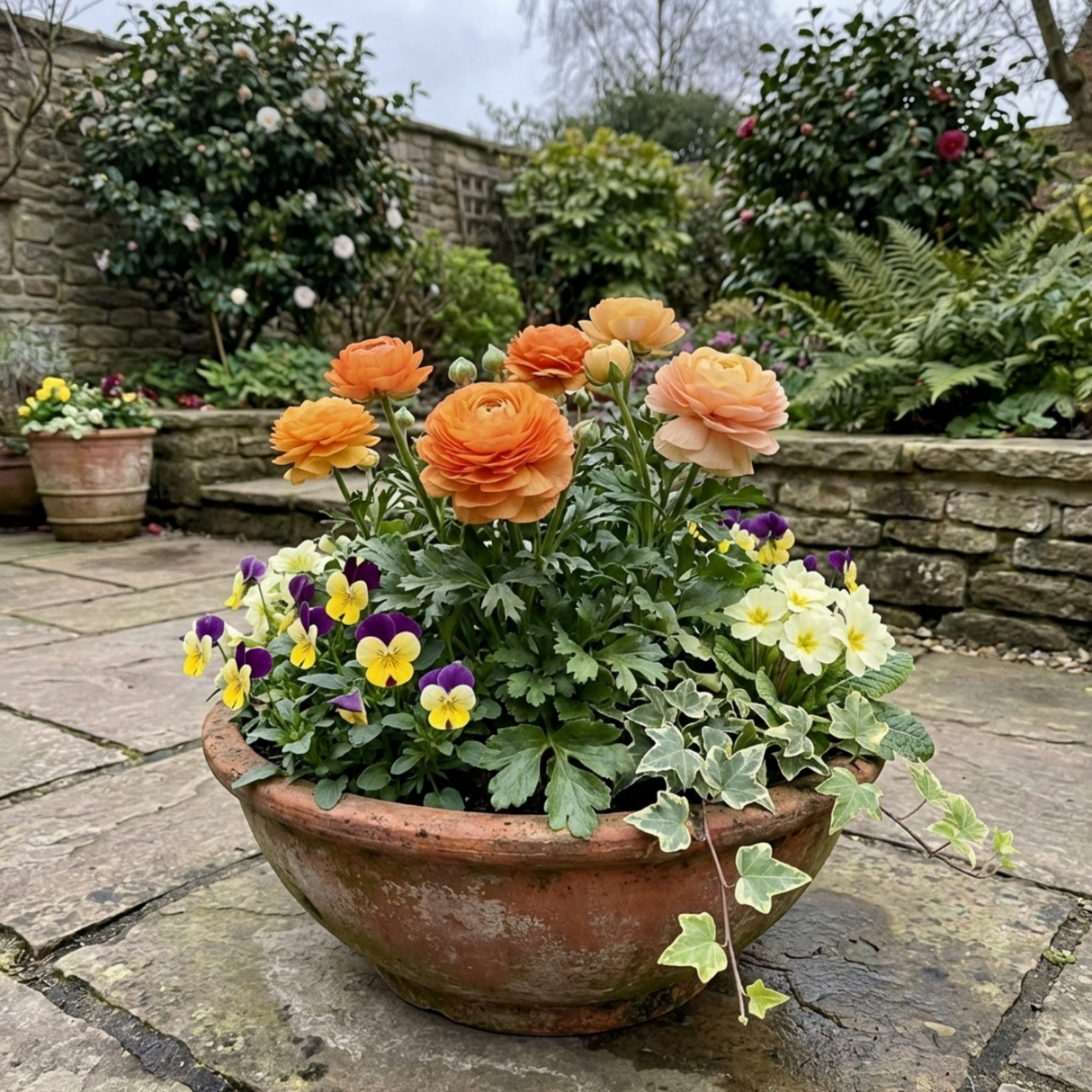 Set of 3 or 6 Ranunculus Vortex Orange Apricot Persian Buttercup Plants, Hardy Perennial, Spring Flowering, Outdoor Garden Ready, 1 Litre Root-Ball - Frankton's