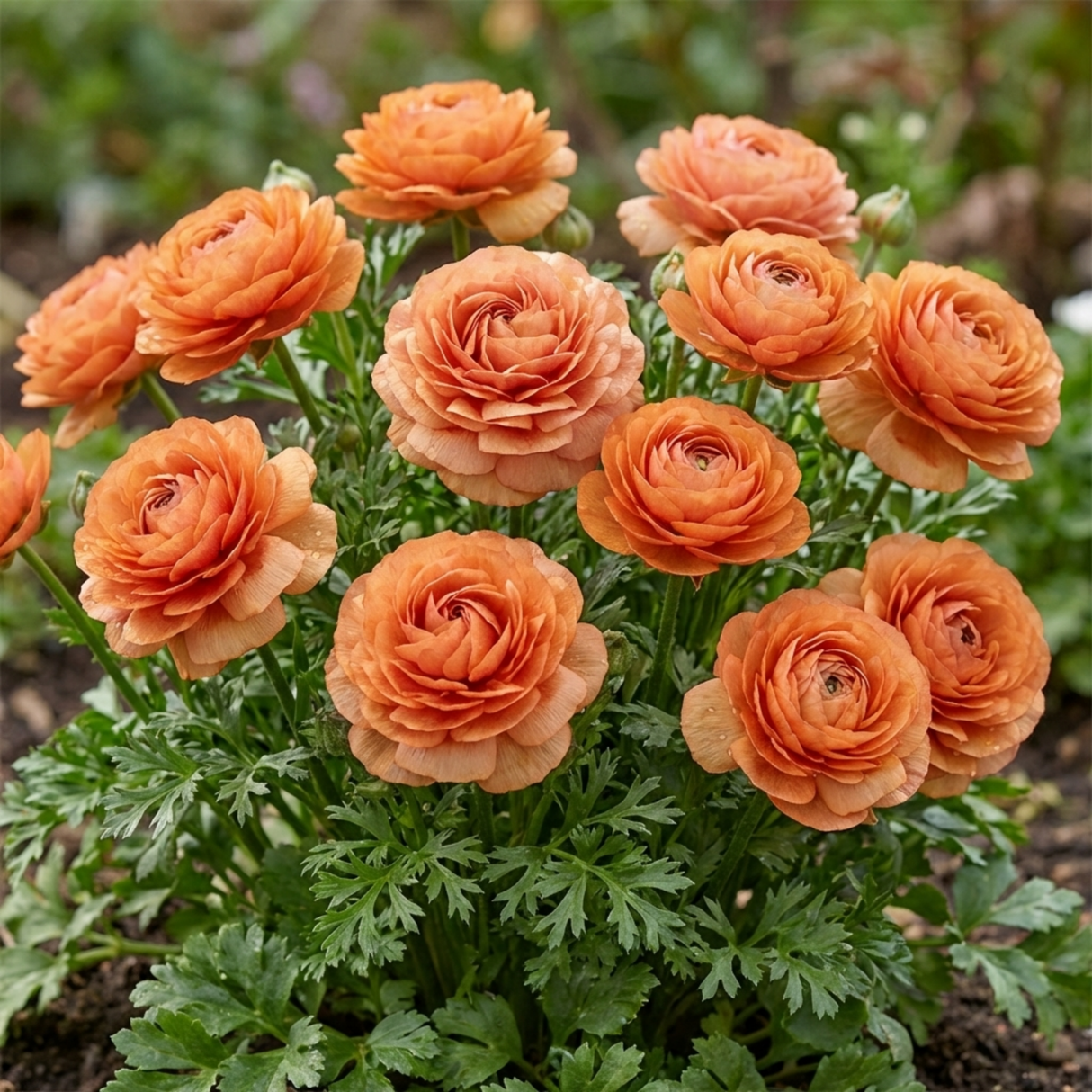 Set of 3 or 6 Ranunculus Vortex Orange Apricot Persian Buttercup Plants, Hardy Perennial, Spring Flowering, Outdoor Garden Ready, 1 Litre Root-Ball - Frankton's
