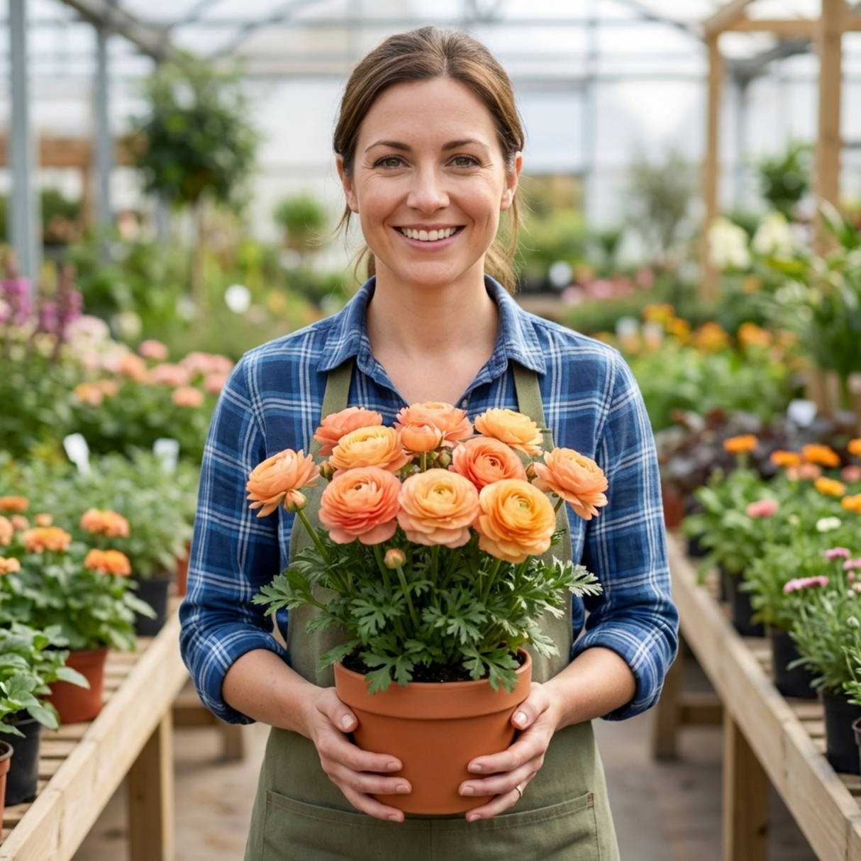 Set of 3 or 6 Ranunculus Vortex Orange Apricot Persian Buttercup Plants, Hardy Perennial, Spring Flowering, Outdoor Garden Ready, 1 Litre Root-Ball - Frankton's