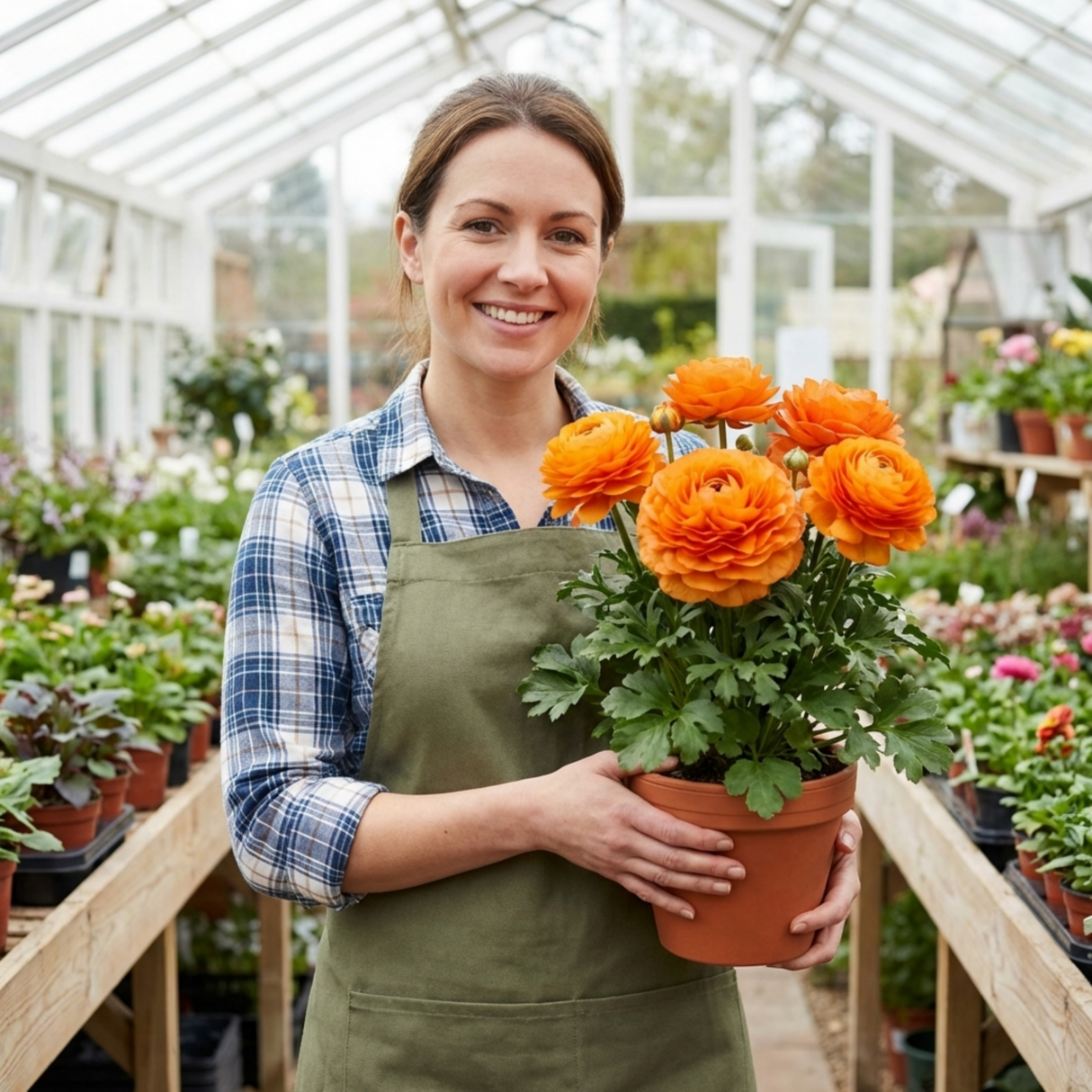Set of 3 or 6 Ranunculus Vortex Orange Persian Buttercup Plants, Hardy Perennial, Spring & Autumn Flowering, Outdoor Garden Ready, 1 Litre Root-Ball - Frankton's