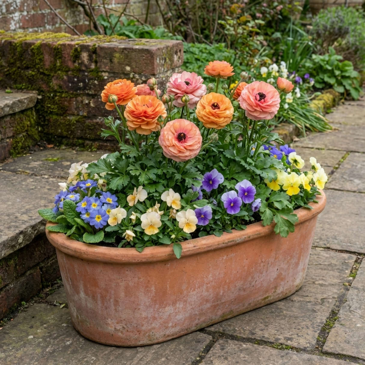 Set of 3 or 6 Ranunculus Vortex Orange Pink Persian Buttercup Plants, Hardy Perennial, Spring Flowering, Outdoor Garden Ready, 1 Litre Root-Ball - Frankton's