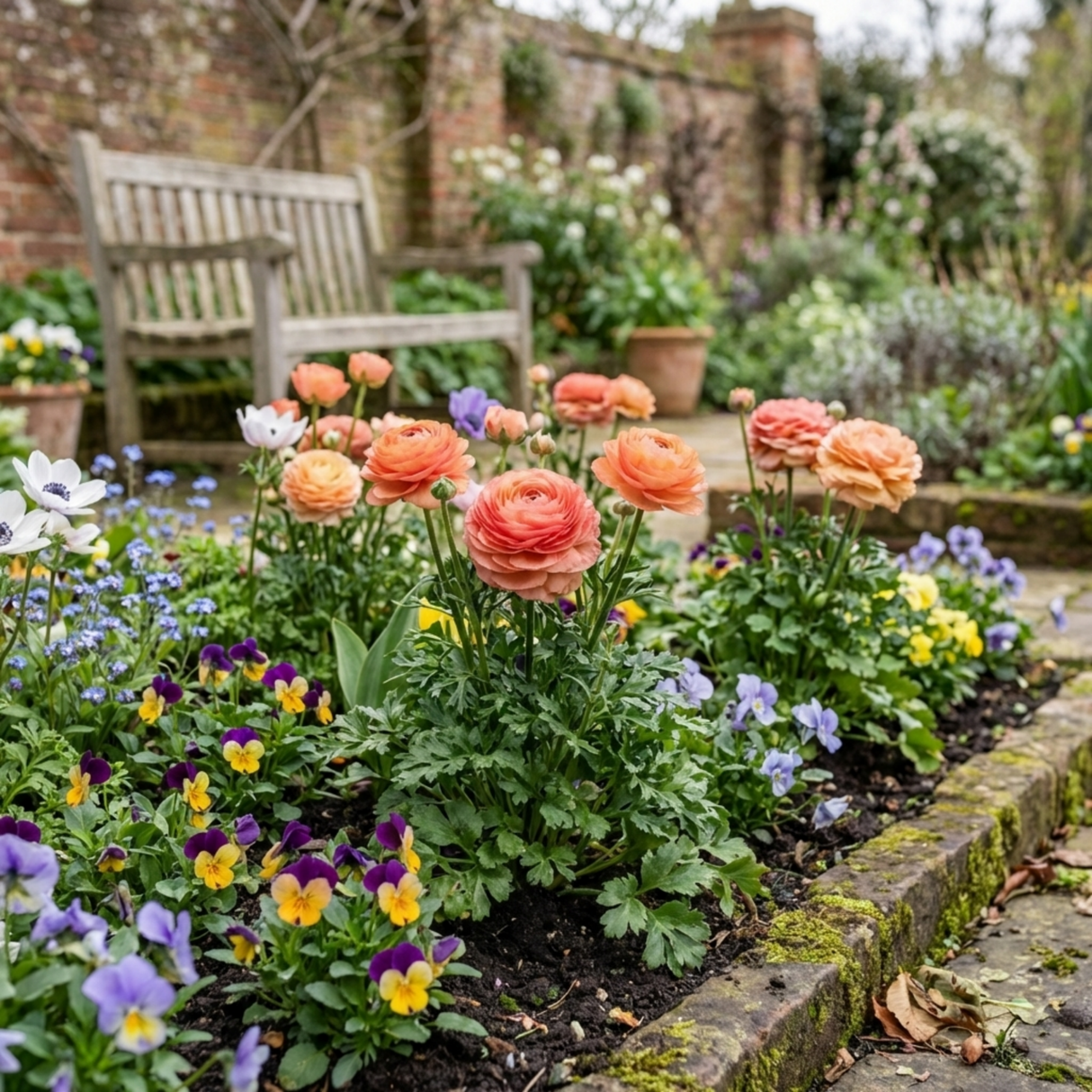 Set of 3 or 6 Ranunculus Vortex Orange Pink Persian Buttercup Plants, Hardy Perennial, Spring Flowering, Outdoor Garden Ready, 1 Litre Root-Ball - Frankton's