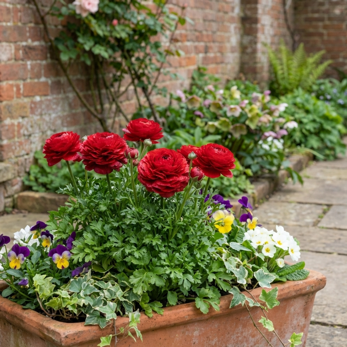 Set of 3 or 6 Ranunculus Vortex Red Persian Buttercup Plants, Spring & Autumn Flowering, Outdoor Garden Ready, 1 Litre Root-Ball - Frankton's