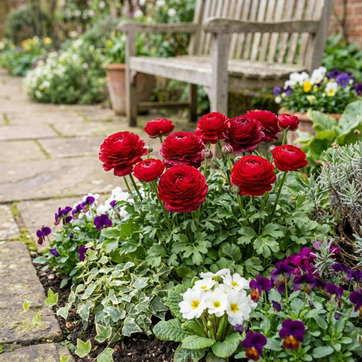 Set of 3 or 6 Ranunculus Vortex Red Persian Buttercup Plants, Spring & Autumn Flowering, Outdoor Garden Ready, 1 Litre Root-Ball - Frankton's
