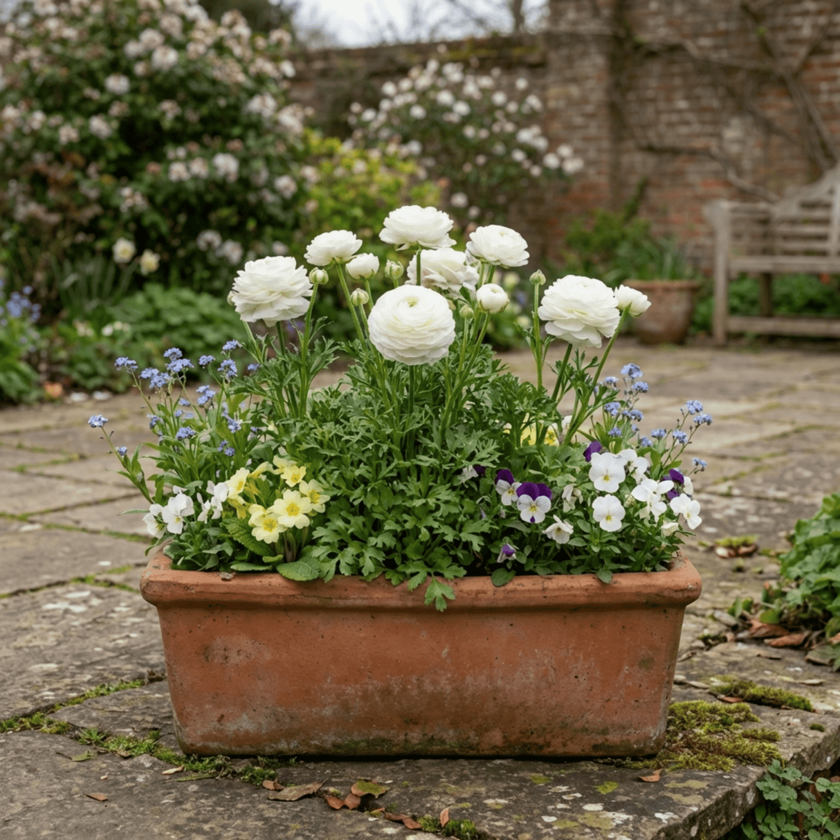 Set of 3 or 6 Ranunculus Vortex White Persian Buttercup Plants, Hardy Perennial, Spring Flowering, Outdoor Garden Ready, 1 Litre Root-Ball - Frankton's