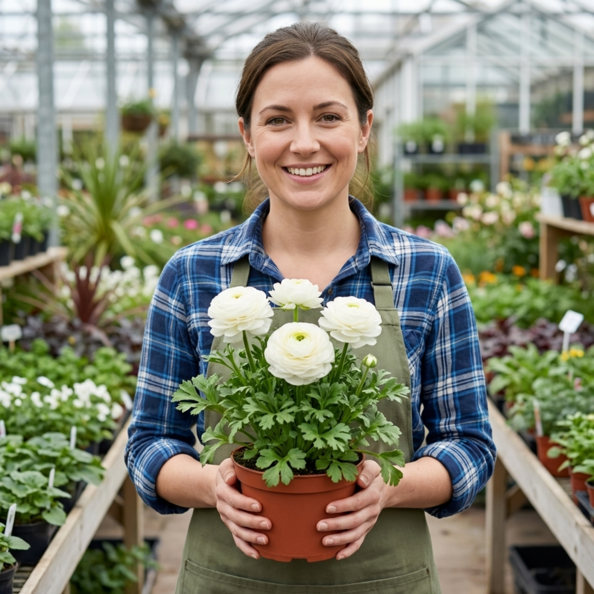 Set of 3 or 6 Ranunculus Vortex White Persian Buttercup Plants, Hardy Perennial, Spring Flowering, Outdoor Garden Ready, 1 Litre Root-Ball - Frankton's