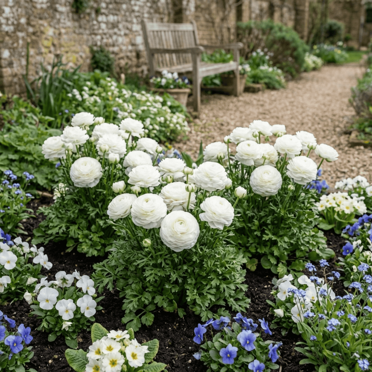 Set of 3 or 6 Ranunculus Vortex White Persian Buttercup Plants, Hardy Perennial, Spring Flowering, Outdoor Garden Ready, 1 Litre Root-Ball - Frankton's