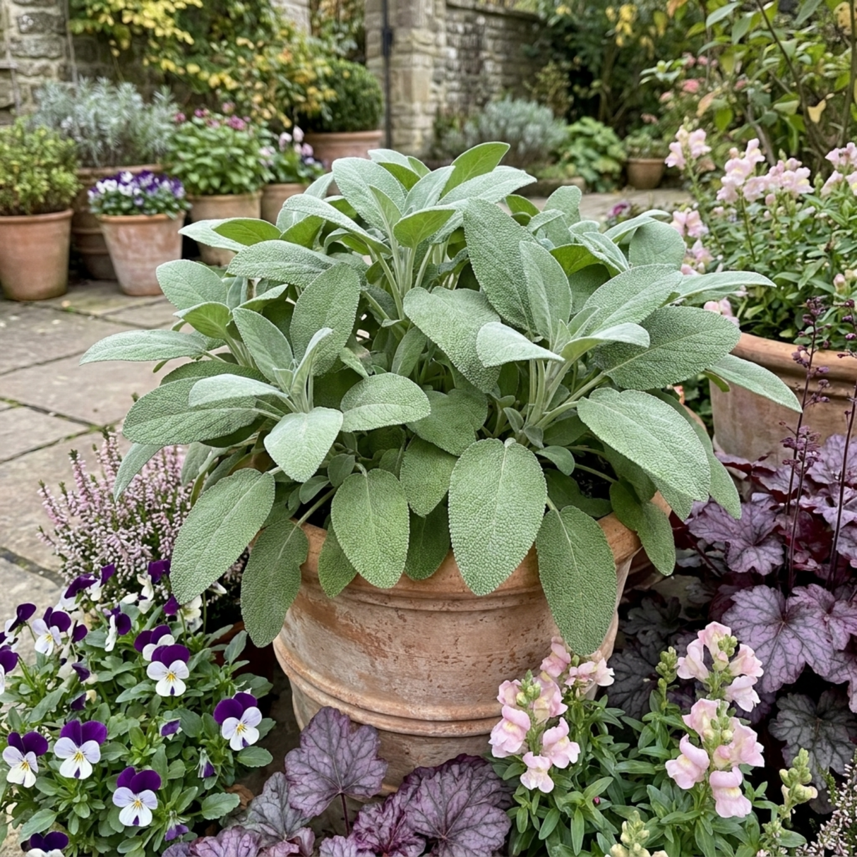 Set of 3 or 6 Salvia officinalis ‘Berggarten’ Sage Herb Plants, Hardy Perennial Culinary Herb, Outdoor Garden Ready, 1 Litre Root-Ball - Frankton's
