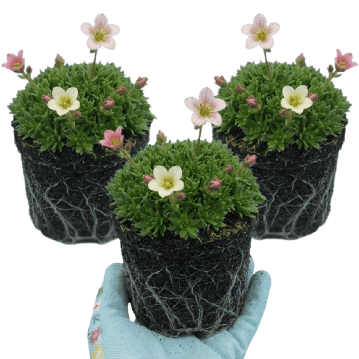 Set of 3 or 6 Saxifrage Ice Colours Appleblossom Plants, Hardy Alpine Rock Garden Perennial, Outdoor Garden Ready, 1 Litre Root-Ball - Frankton's