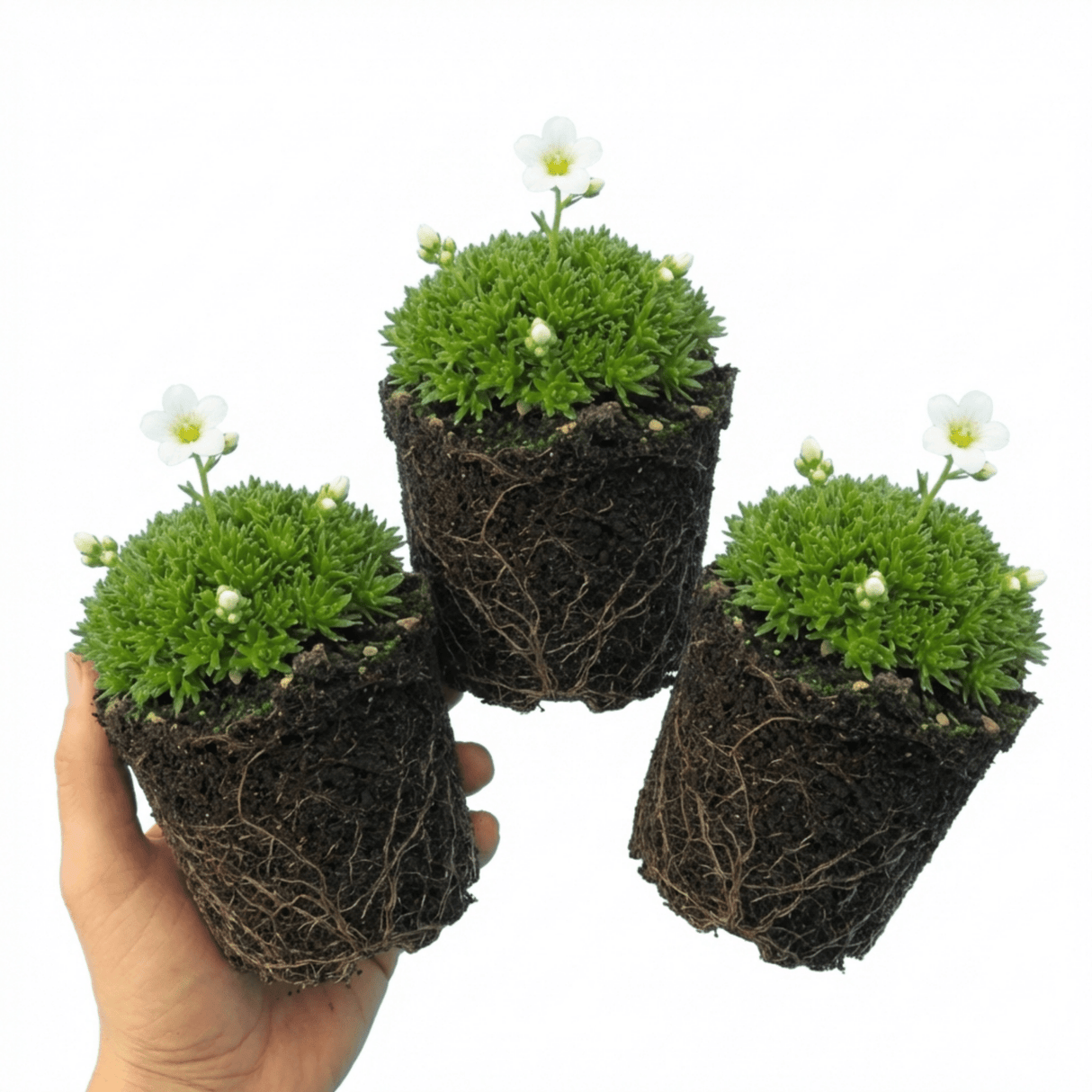Set of 3 or 6 Saxifrage Marto White Mossy Alpine Plants, Hardy Evergreen Perennial Rockery Ground Cover, Outdoor Garden Ready, 1 Litre Root-Ball - Frankton's