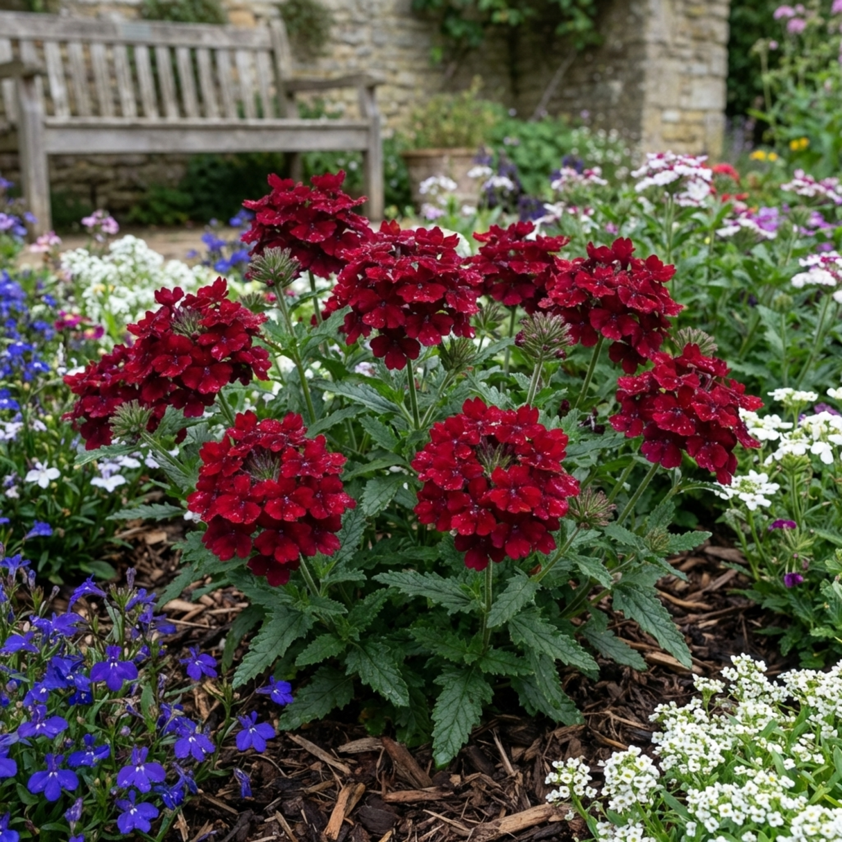Set of 3 or 6 Verbena Trailing Deep Red Plants, Summer Flowering Bedding, Hanging Basket & Outdoor Garden Ready, 10.5cm Root Ball - Frankton's