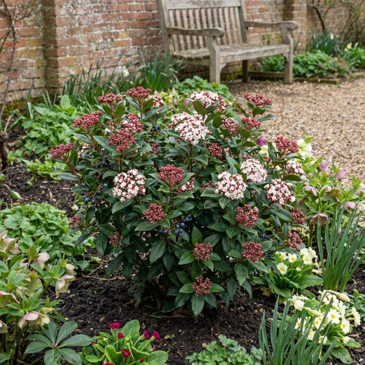 Set of 3 or 6 Viburnum Tinus Gwenllian Hardy Evergreen Flowering Shrub Plants, Winter Flowering Hedge, Outdoor Garden Ready, 11cm Root-Ball - Frankton's