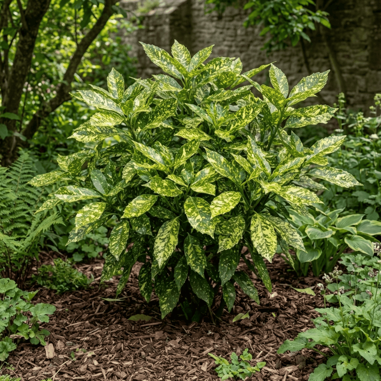 1 Aucuba Japonica Crotonifolia Spotted Laurel, Hardy Evergreen Garden Shrub, 2 Litre Root-Ball - Frankton's