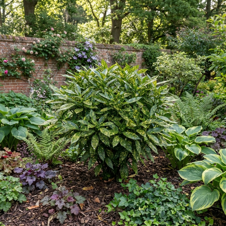 1 Aucuba Japonica Variegata Spotted Laurel Plant, Shade Loving Hardy Evergreen Shrub, 2 Litre Root Ball - Frankton's