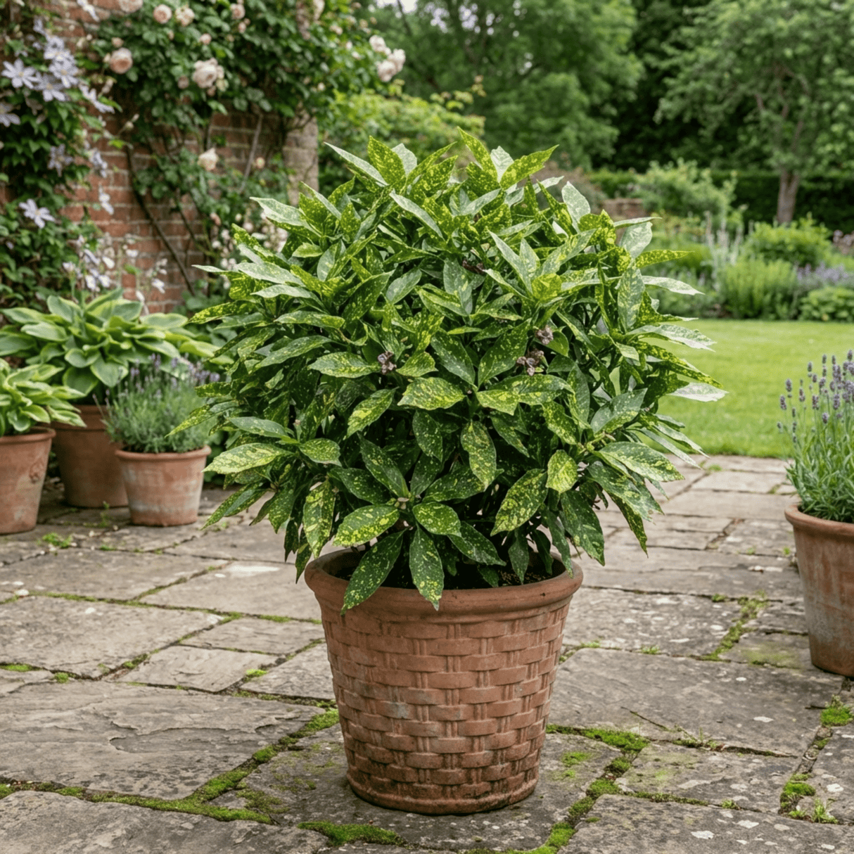 1 Aucuba Japonica Variegata Spotted Laurel Plant, Shade Loving Hardy Evergreen Shrub, 2 Litre Root Ball - Frankton's